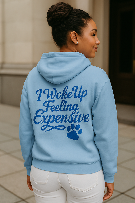 PawpOff “I Woke Up Feeling Expensive” Unisex Hoodie – Baby-Blue