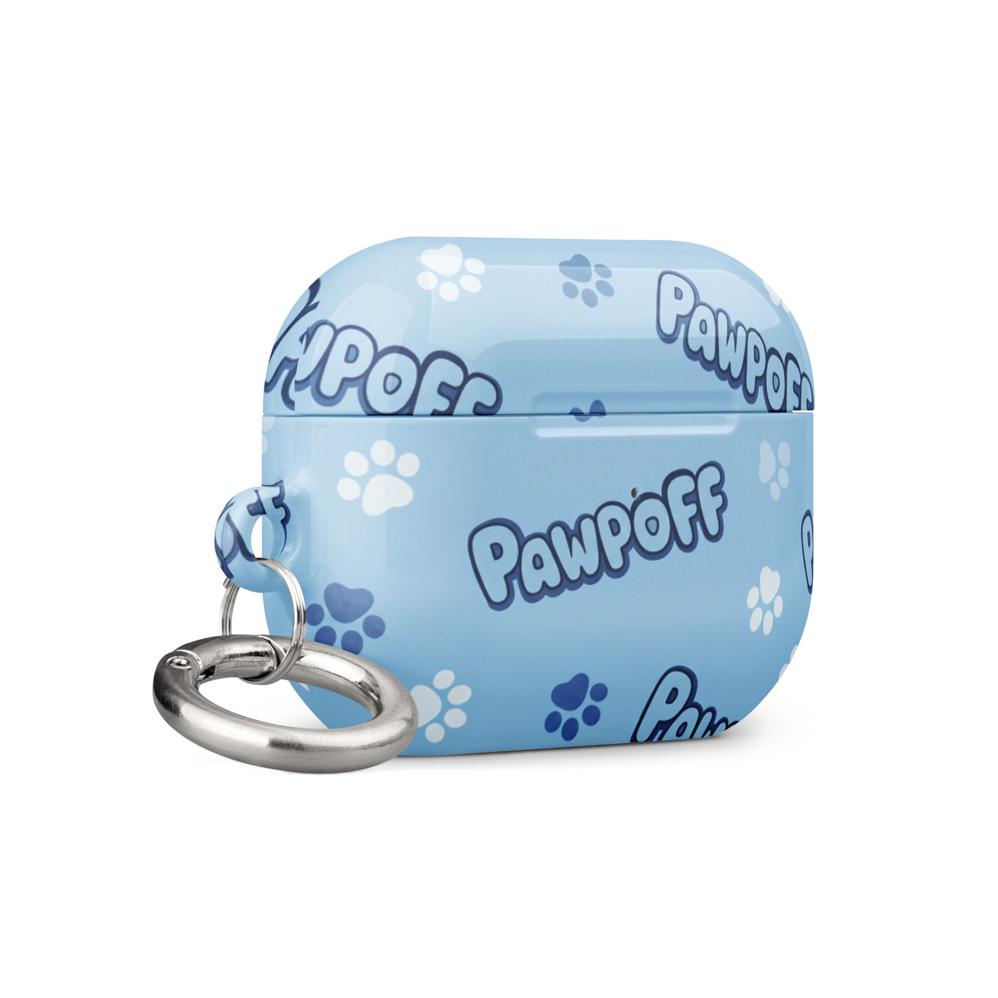 PawpOff Baby-Blue Logo AirPods Case with signature PawpOff emblem on durable protective shell
