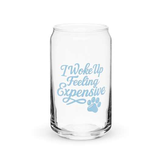 PawpOff Baby-Blue Script Can-Glass with “Expensive Energy” text, clear glass aesthetic drinkware
